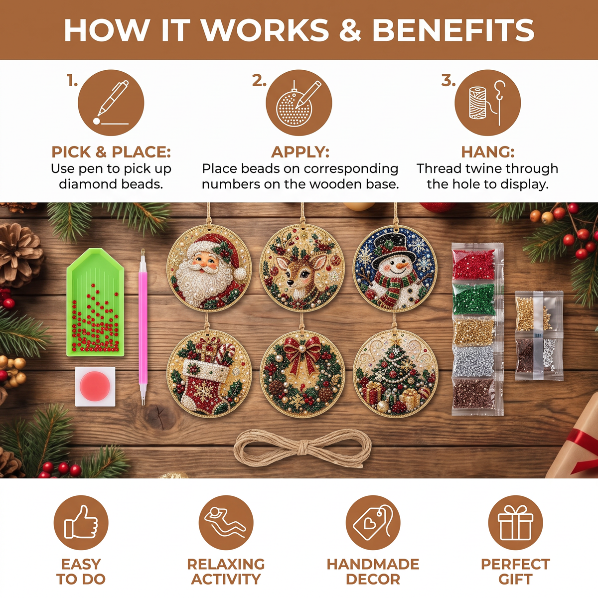 DIY Christmas Wooden Ornament Diamond Painting Kit