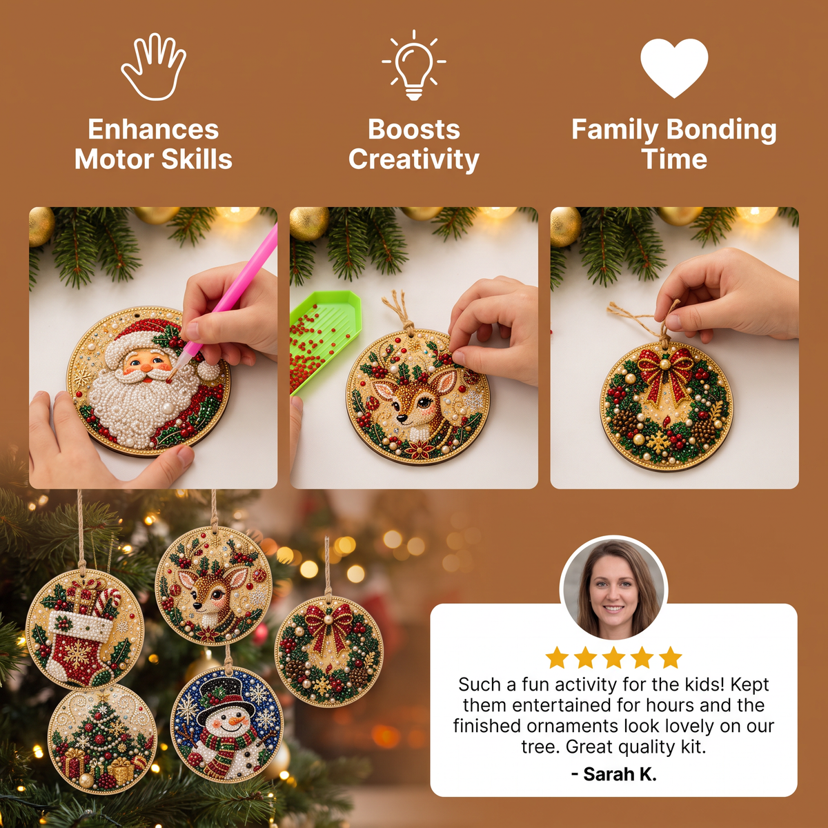 DIY Christmas Wooden Ornament Diamond Painting Kit