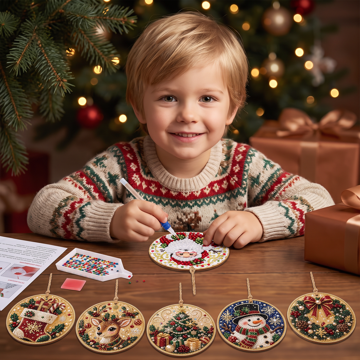 DIY Christmas Wooden Ornament Diamond Painting Kit