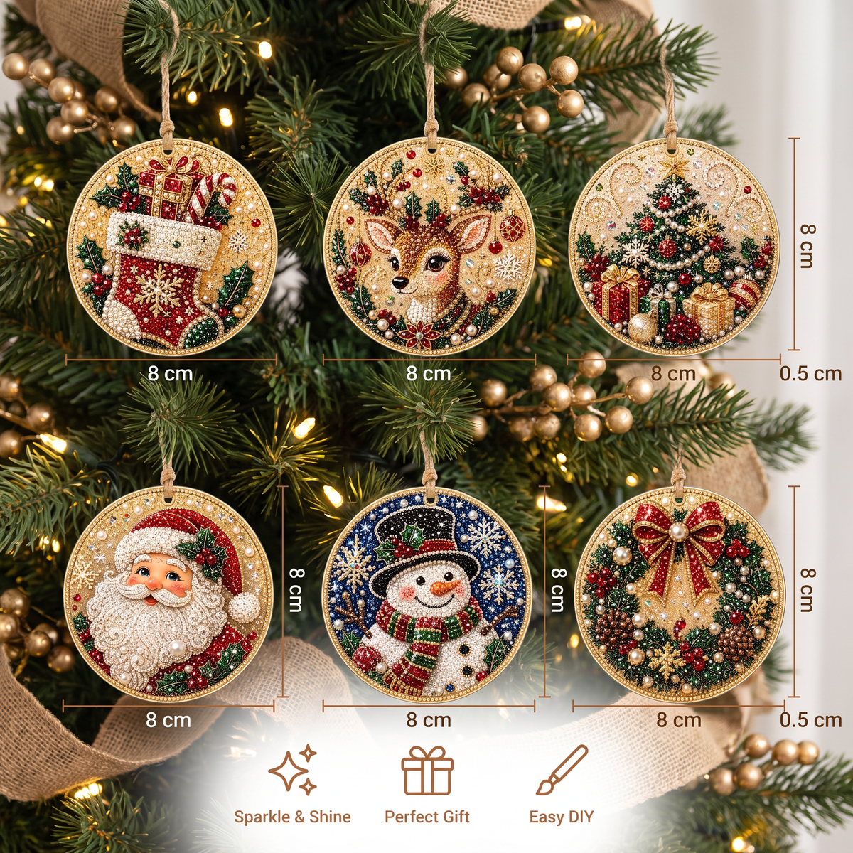 DIY Christmas Wooden Ornament Diamond Painting Kit