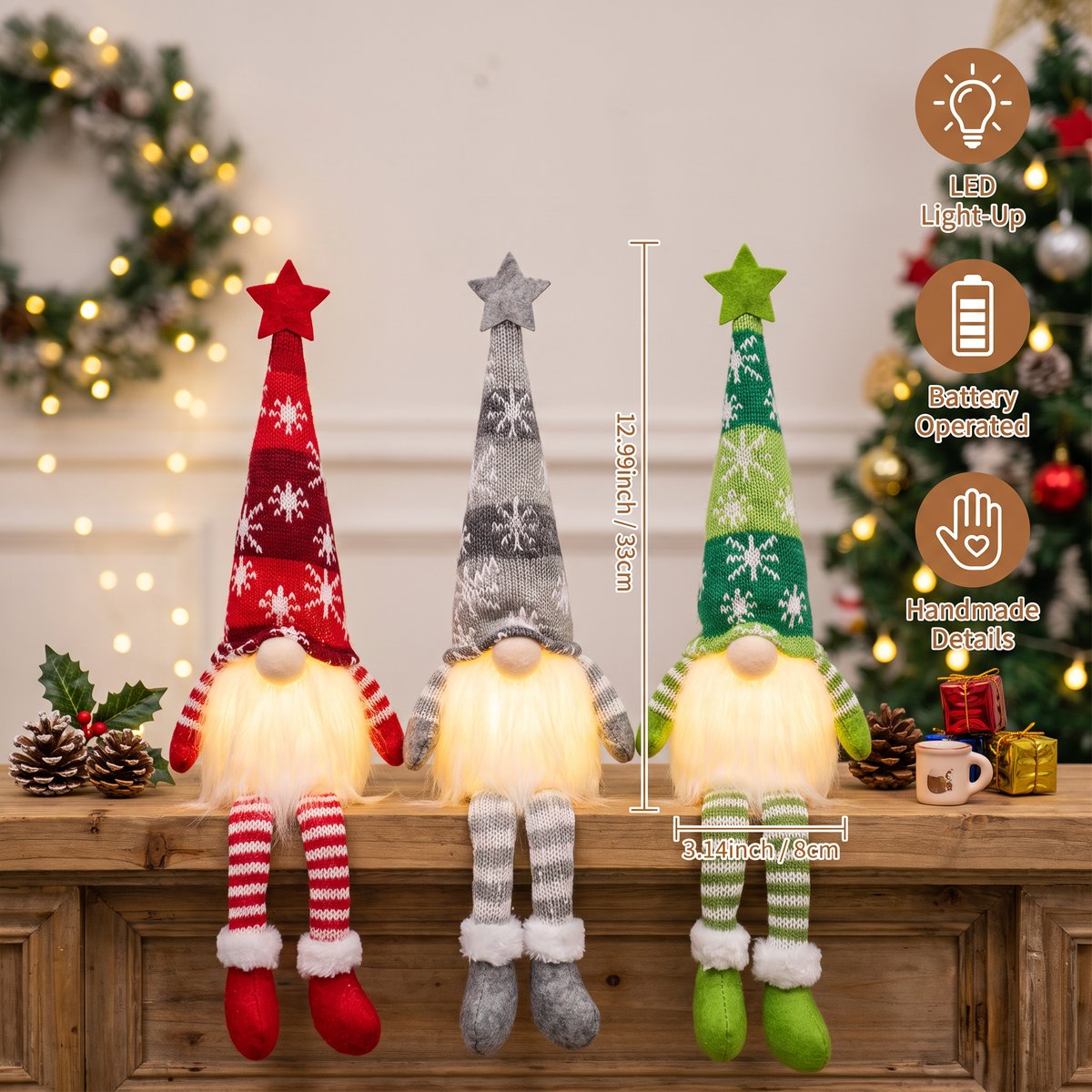 LED Light-Up Christmas Gnome Decorations