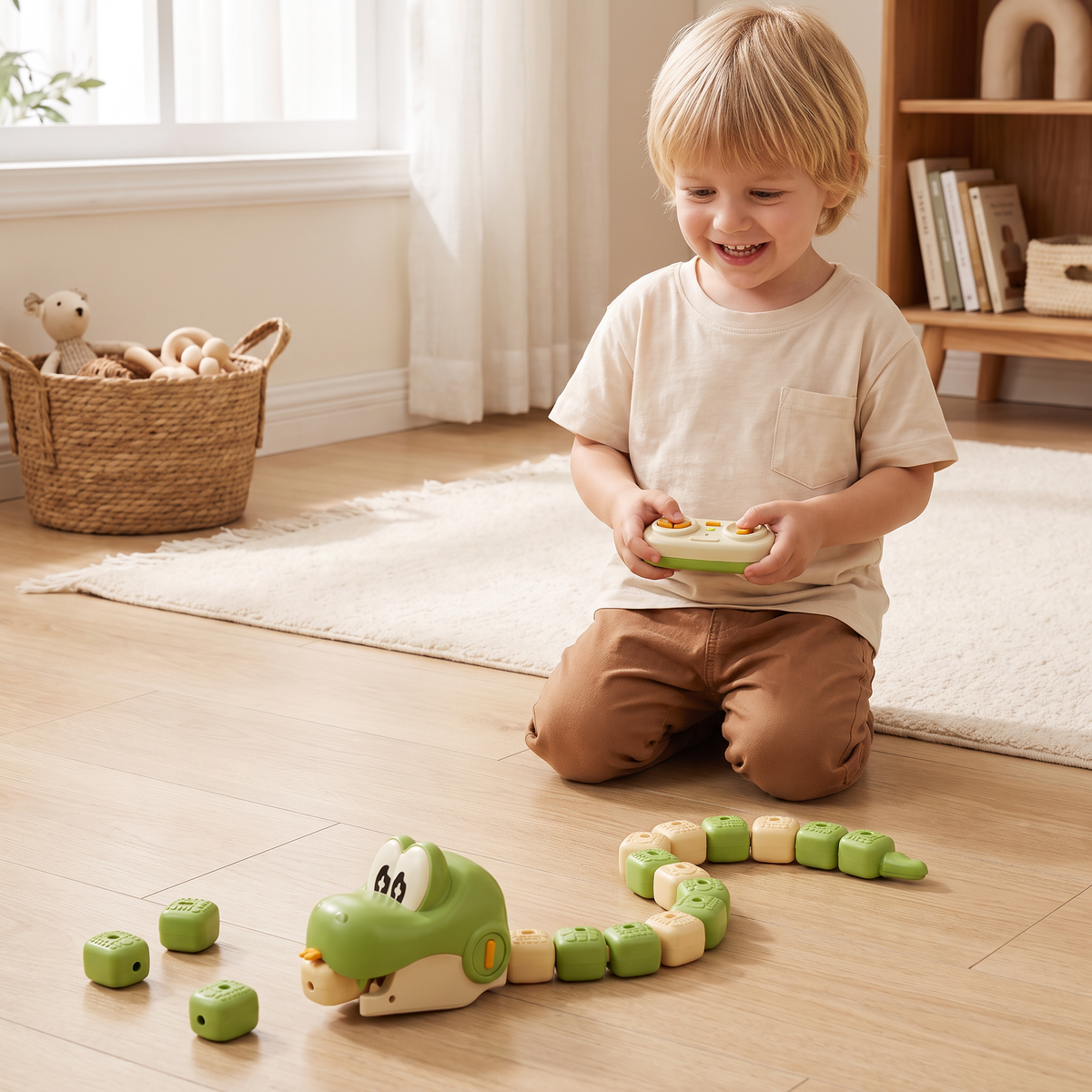Interactive Growing RC Snake STEM Toy – Eats Blocks & Grows Longer