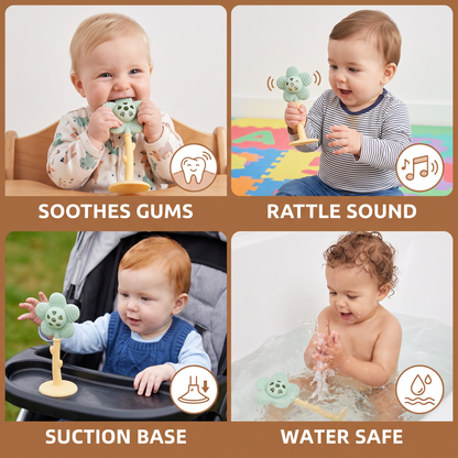 2-in-1 Sunflower Baby Teether & Rattle with Suction Base