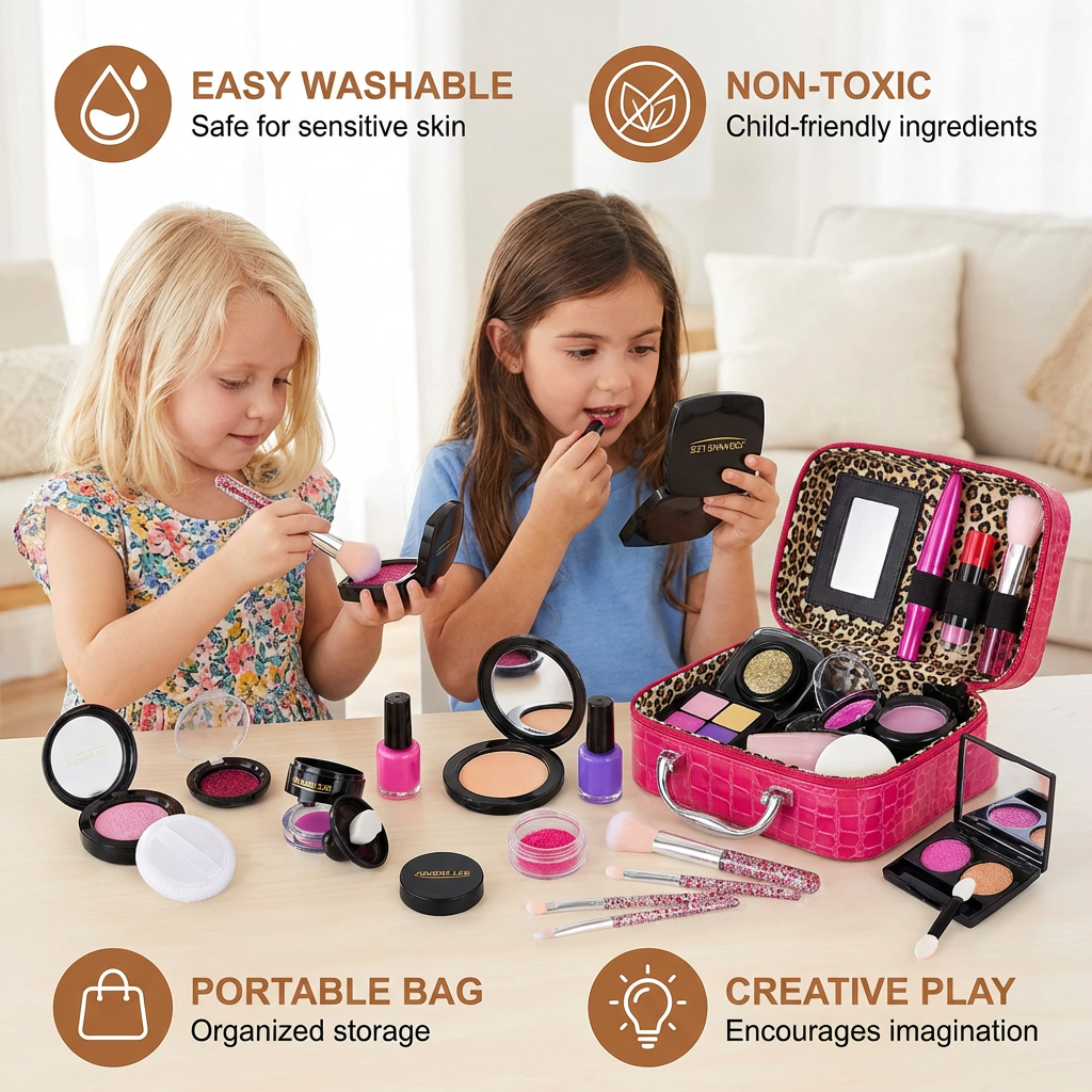 Make-up Play Set for Girls – Safe Kids Cosmetic Set with Practical Bag