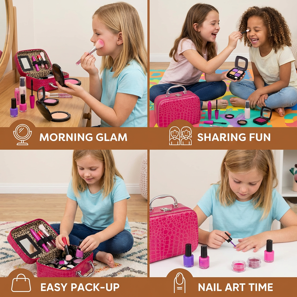 Make-up Play Set for Girls – Safe Kids Cosmetic Set with Practical Bag