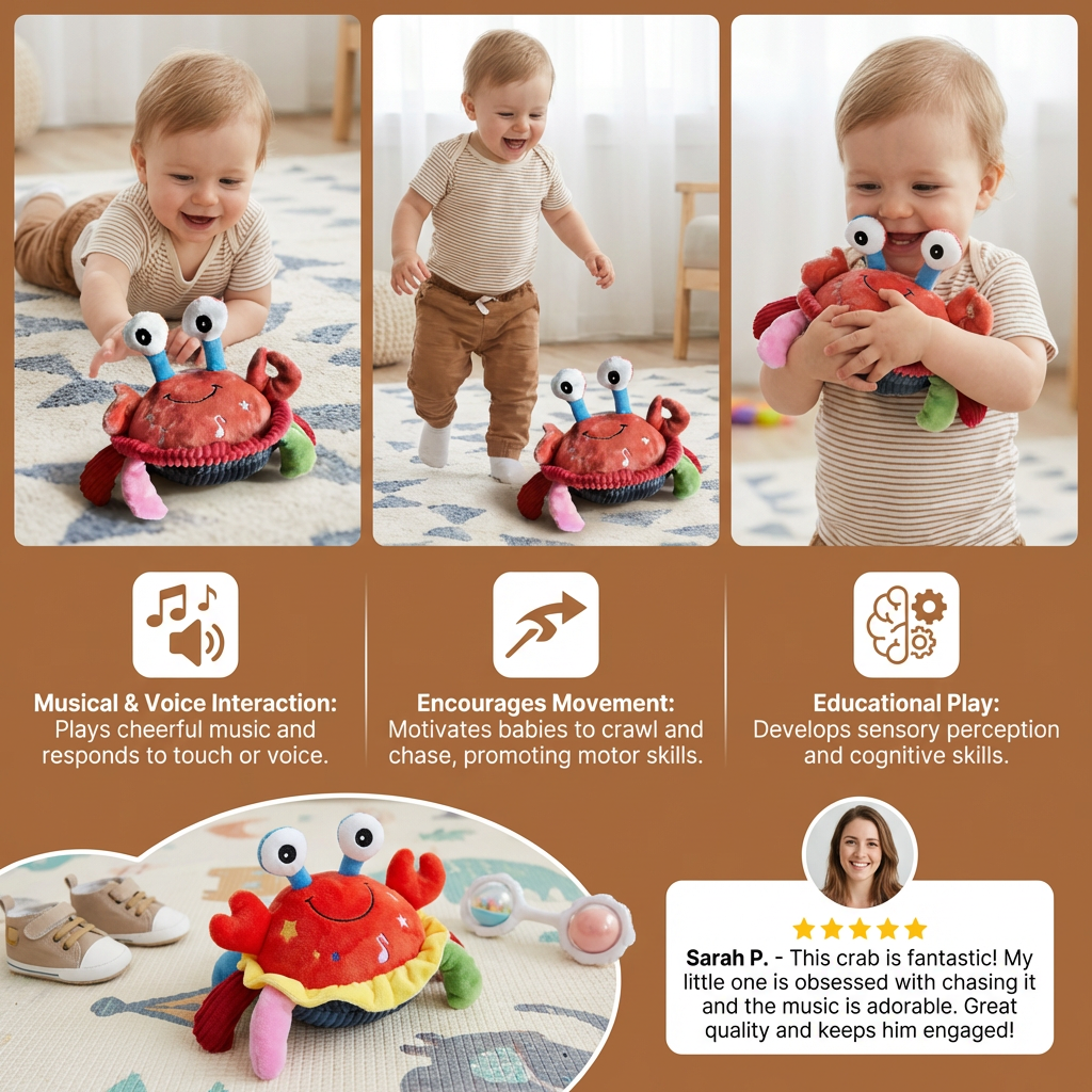 Interactive Musical Crab with Voice Function – Moving Educational Toy for Babies