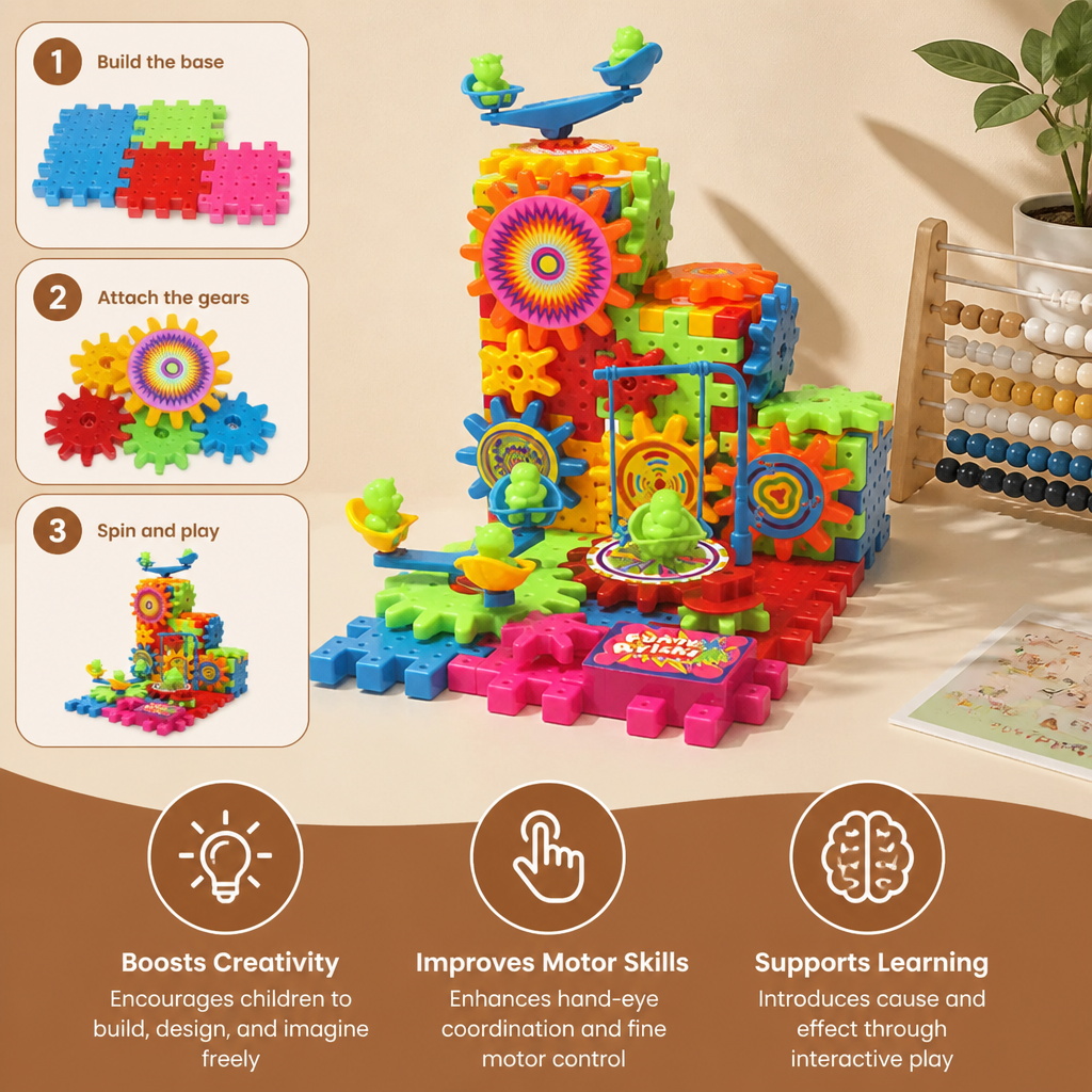 81-Piece STEM Gear Building Set – Interlocking Engineering Blocks for Kids