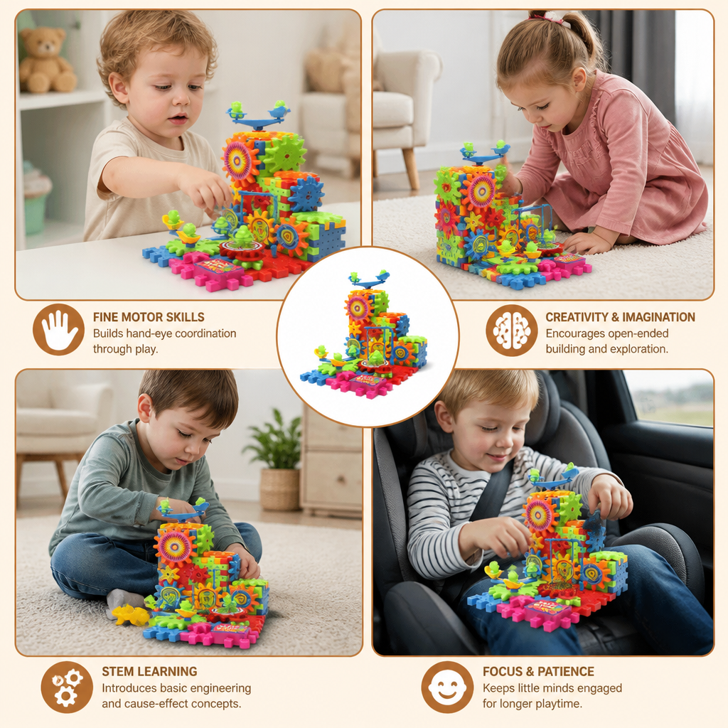 81-Piece STEM Gear Building Set – Interlocking Engineering Blocks for Kids
