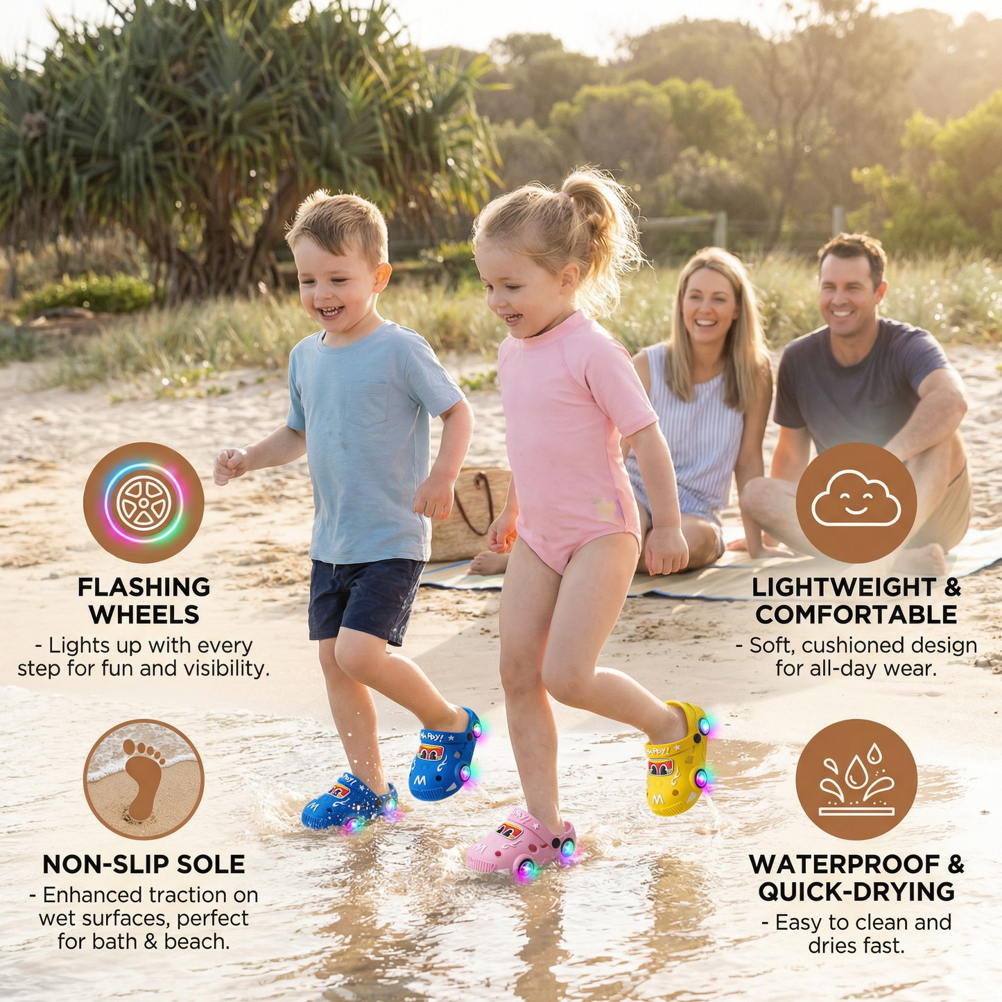Light-Up Car Kids Slides – Non-Slip Bath & Beach Slippers