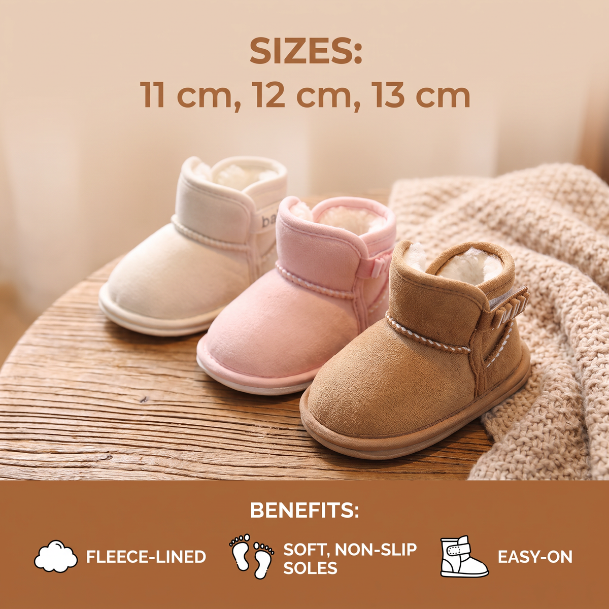 Fleece-Lined Baby Winter Boots with Soft, Non-Slip Soles