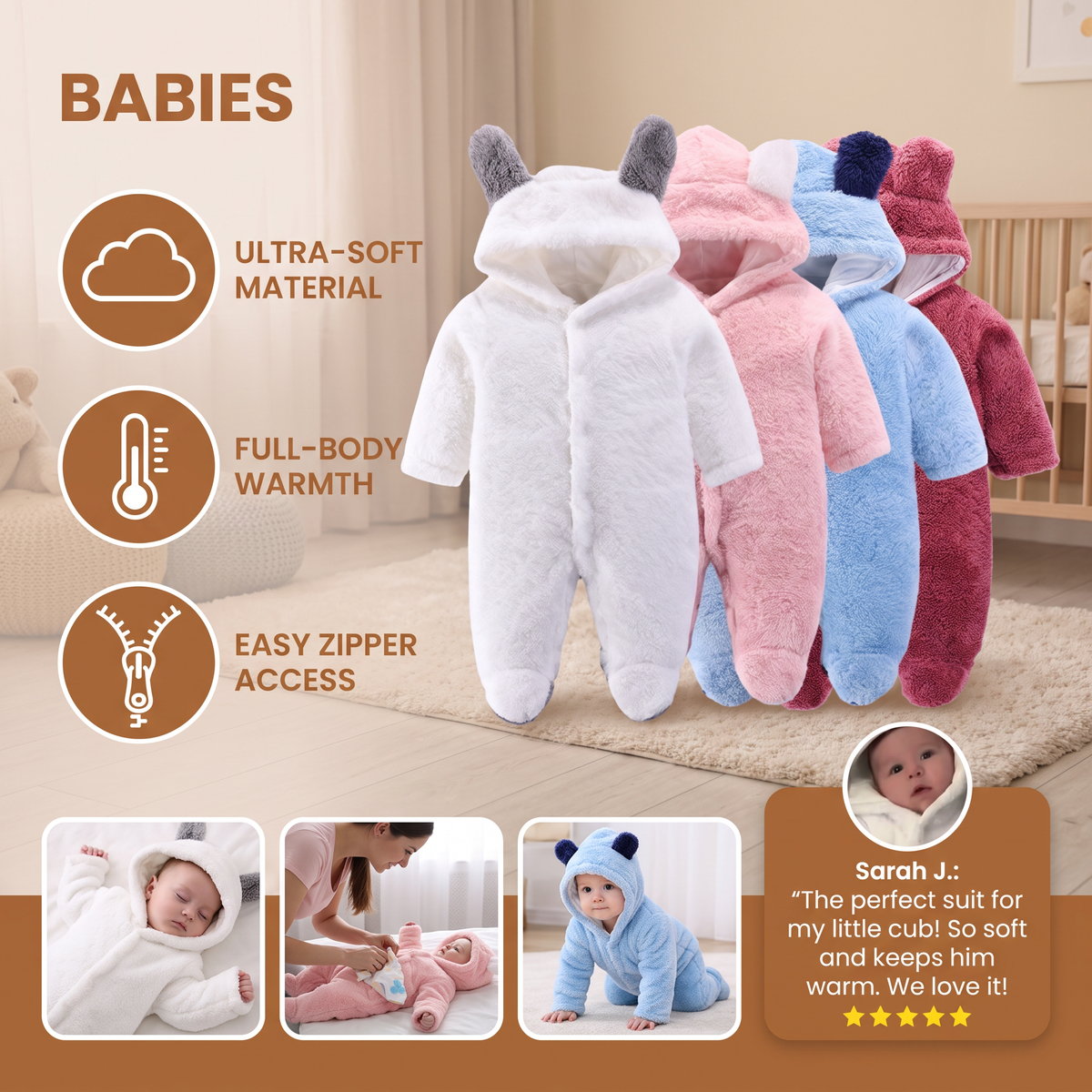 Soft & Cozy Baby Bear Hooded Jumpsuit