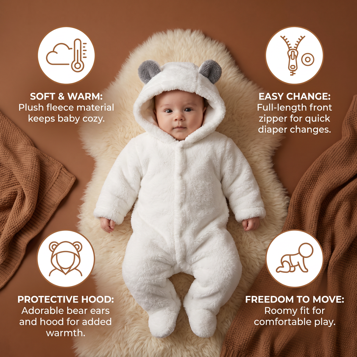 Soft & Cozy Baby Bear Hooded Jumpsuit
