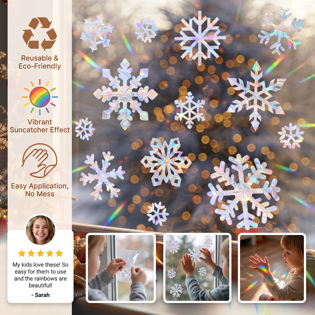 Reusable Snowflake Suncatcher Window Stickers