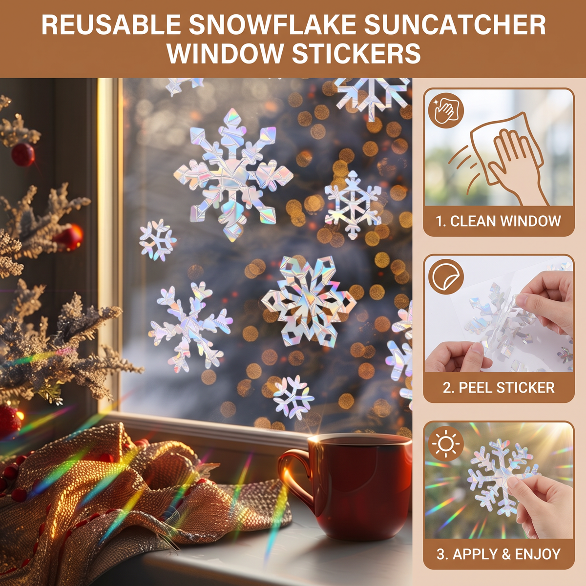 Reusable Snowflake Suncatcher Window Stickers