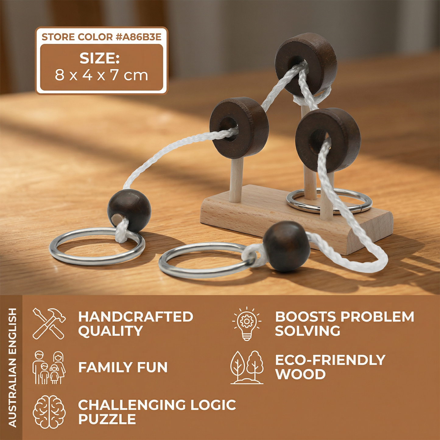 Handmade Wooden Rope Brain Teaser – Logic Puzzle Game for the Whole Family