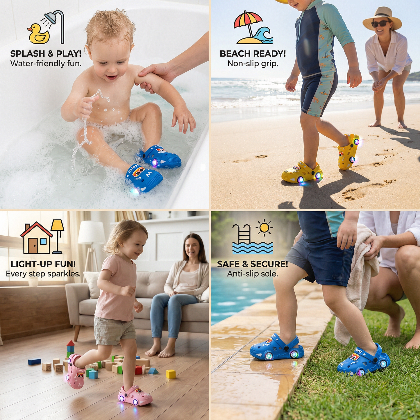 Light-Up Car Kids Slides – Non-Slip Bath & Beach Slippers