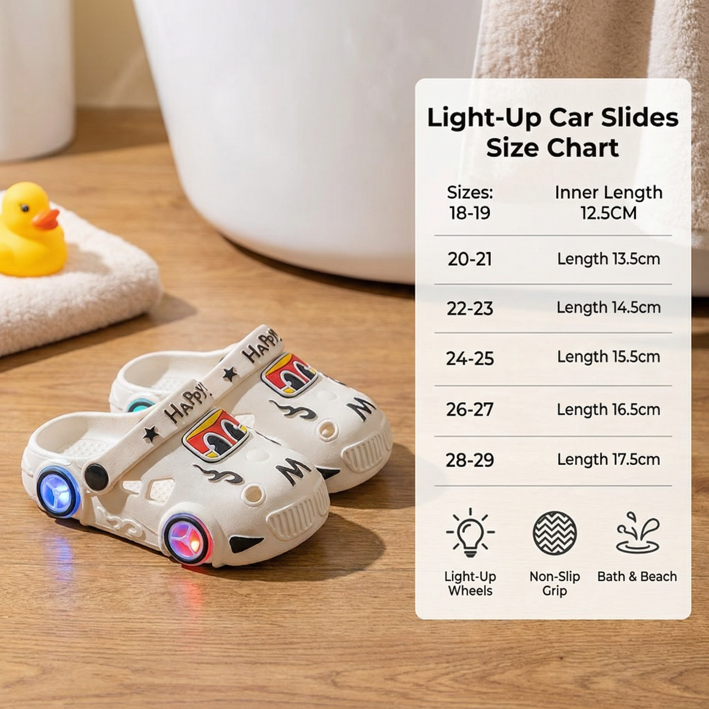 Light-Up Car Kids Slides – Non-Slip Bath & Beach Slippers
