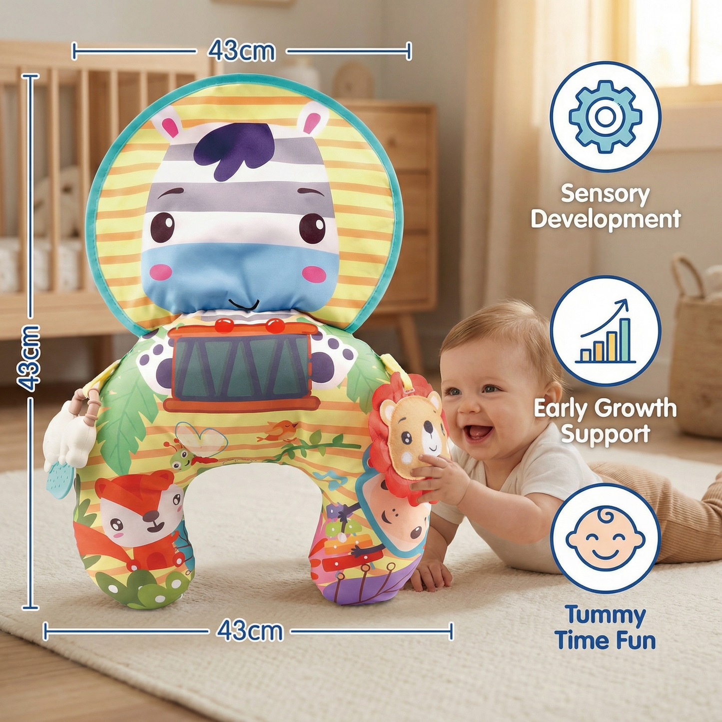 Baby Training Pillow for Tummy Time with Play Arch – Supports Sensory Development & Early Growth