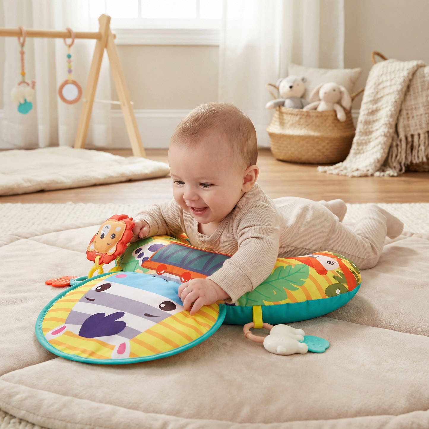 Baby Training Pillow for Tummy Time with Play Arch – Supports Sensory Development & Early Growth