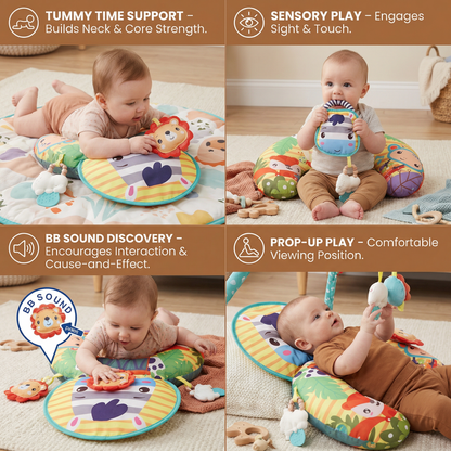 Baby Training Pillow for Tummy Time with Play Arch – Supports Sensory Development & Early Growth