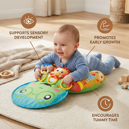 Baby Training Pillow for Tummy Time with Play Arch – Supports Sensory Development & Early Growth