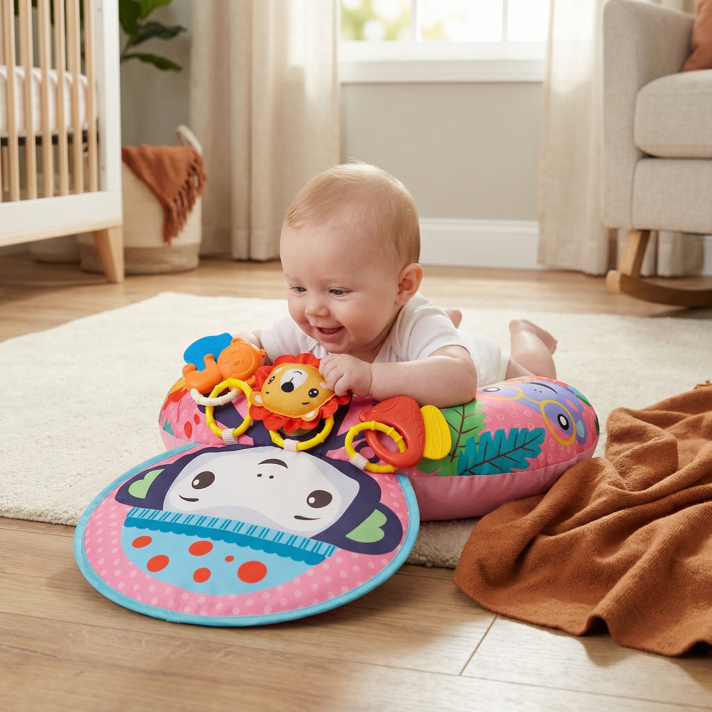 Baby Training Pillow for Tummy Time with Play Arch – Supports Sensory Development & Early Growth