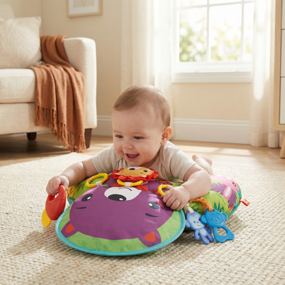 Baby Training Pillow for Tummy Time with Play Arch – Supports Sensory Development & Early Growth