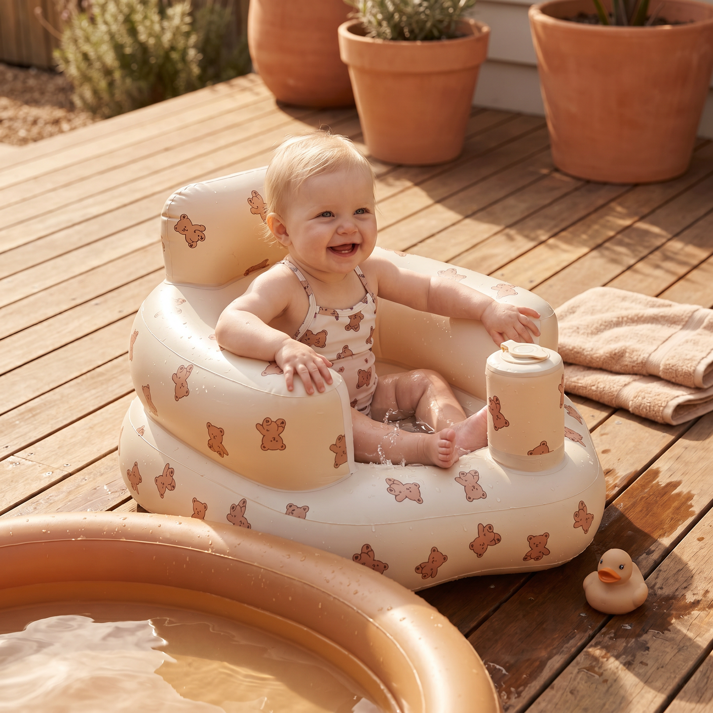 Inflatable Baby Seat with Bear Print for Sitting and Bath