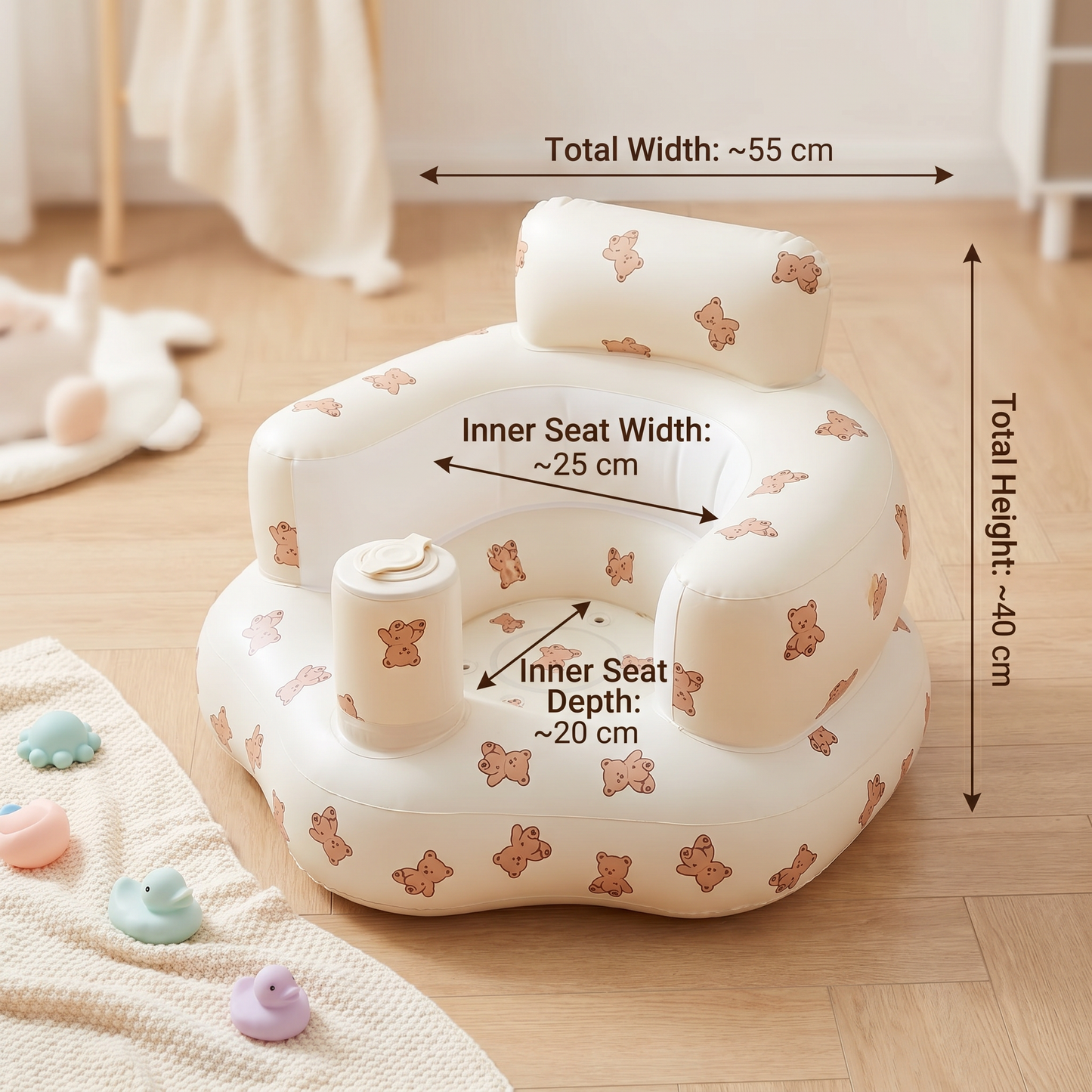 Inflatable Baby Seat with Bear Print for Sitting and Bath