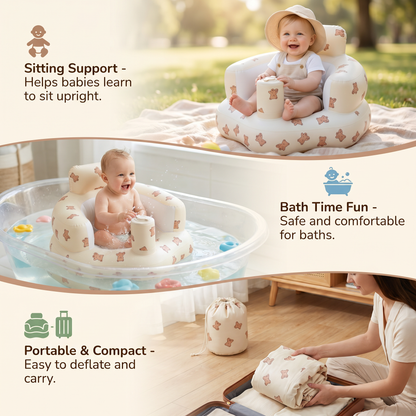 Inflatable Baby Seat with Bear Print for Sitting and Bath