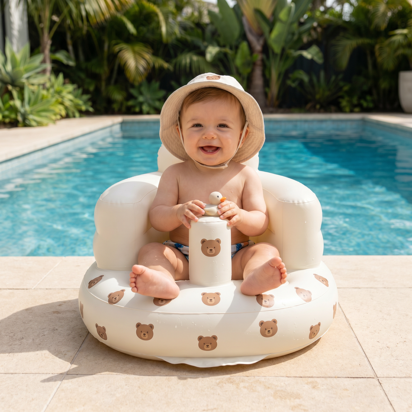 Inflatable Baby Seat with Bear Print for Sitting and Bath