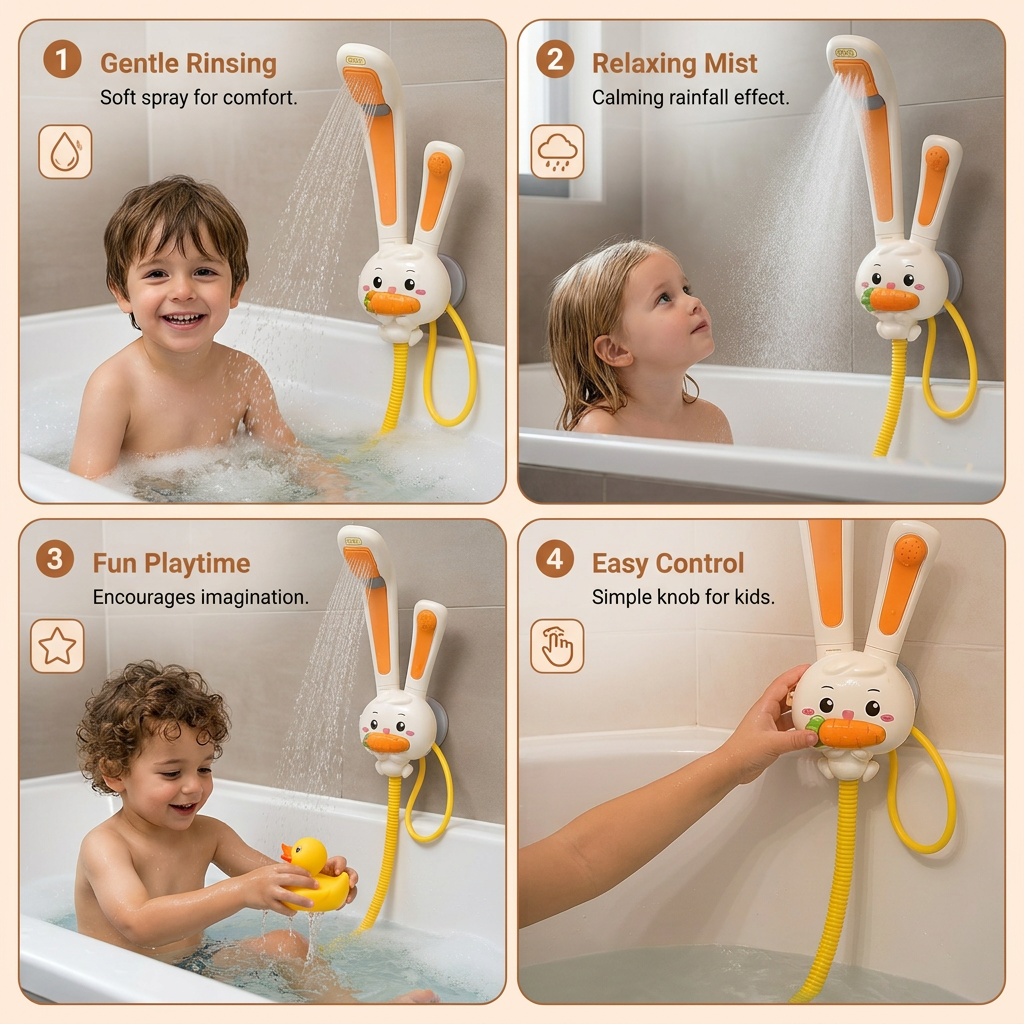 Baby Shower Toy with Bunny Design and Carrot Spray Head