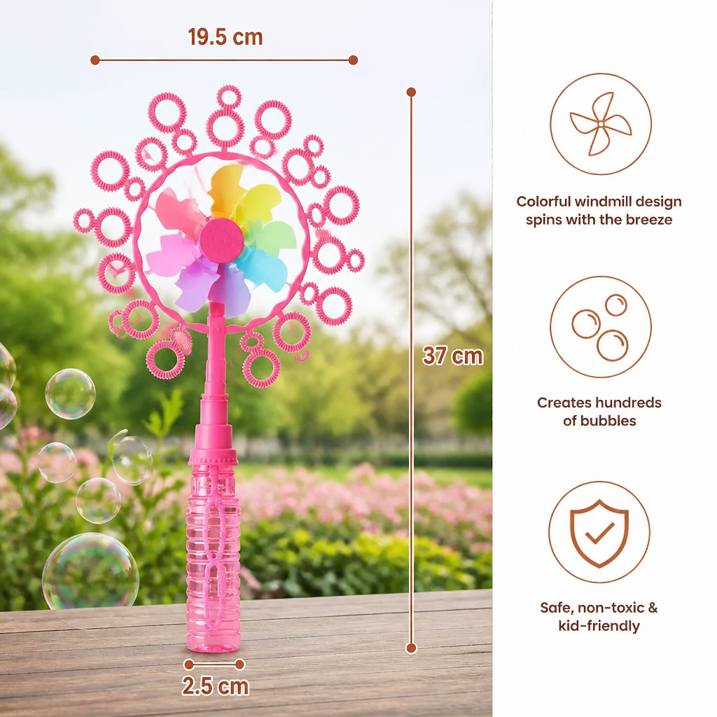 Kids Bubble Wand Toy Set with Windmill Design for Outdoor Fun
