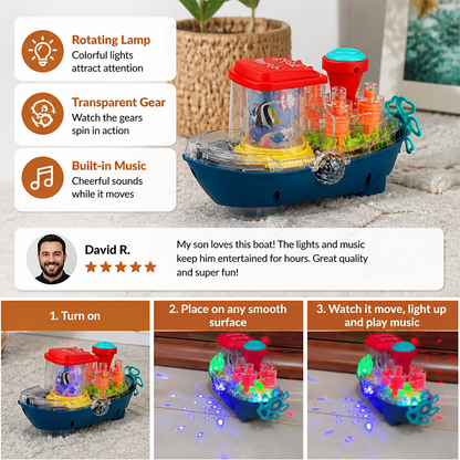 Light-Up Gear Boat – Musical Electric Toy Boat for Kids