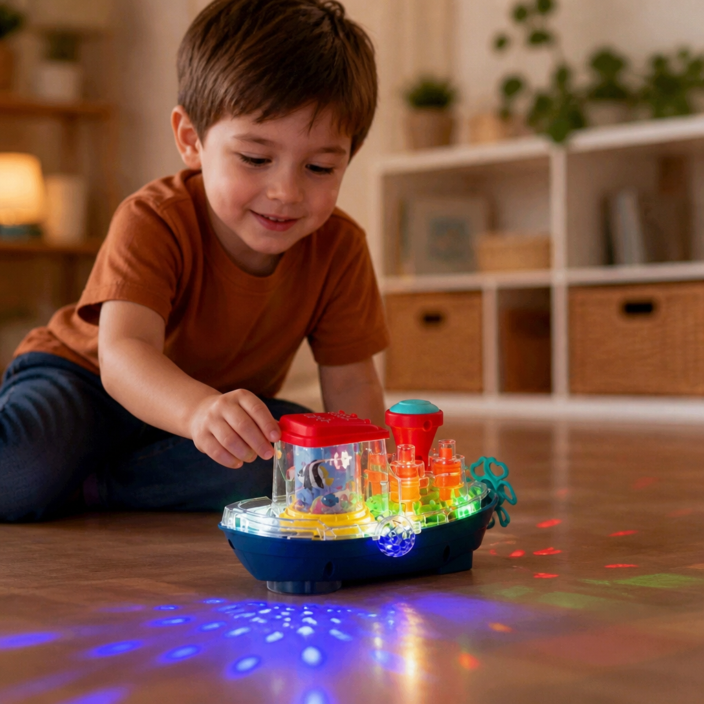 Light-Up Gear Boat – Musical Electric Toy Boat for Kids