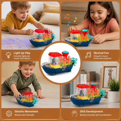 Light-Up Gear Boat – Musical Electric Toy Boat for Kids