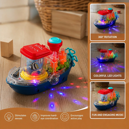 Light-Up Gear Boat – Musical Electric Toy Boat for Kids