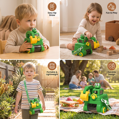 TinyExcavators Excavator-Shaped Water Bottle with Straw for Kids