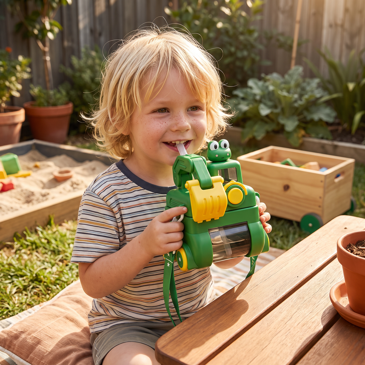 TinyExcavators Excavator-Shaped Water Bottle with Straw for Kids