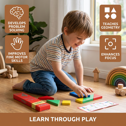 Wooden Tangram Puzzle – Montessori Geometry Learning Toy for Kids