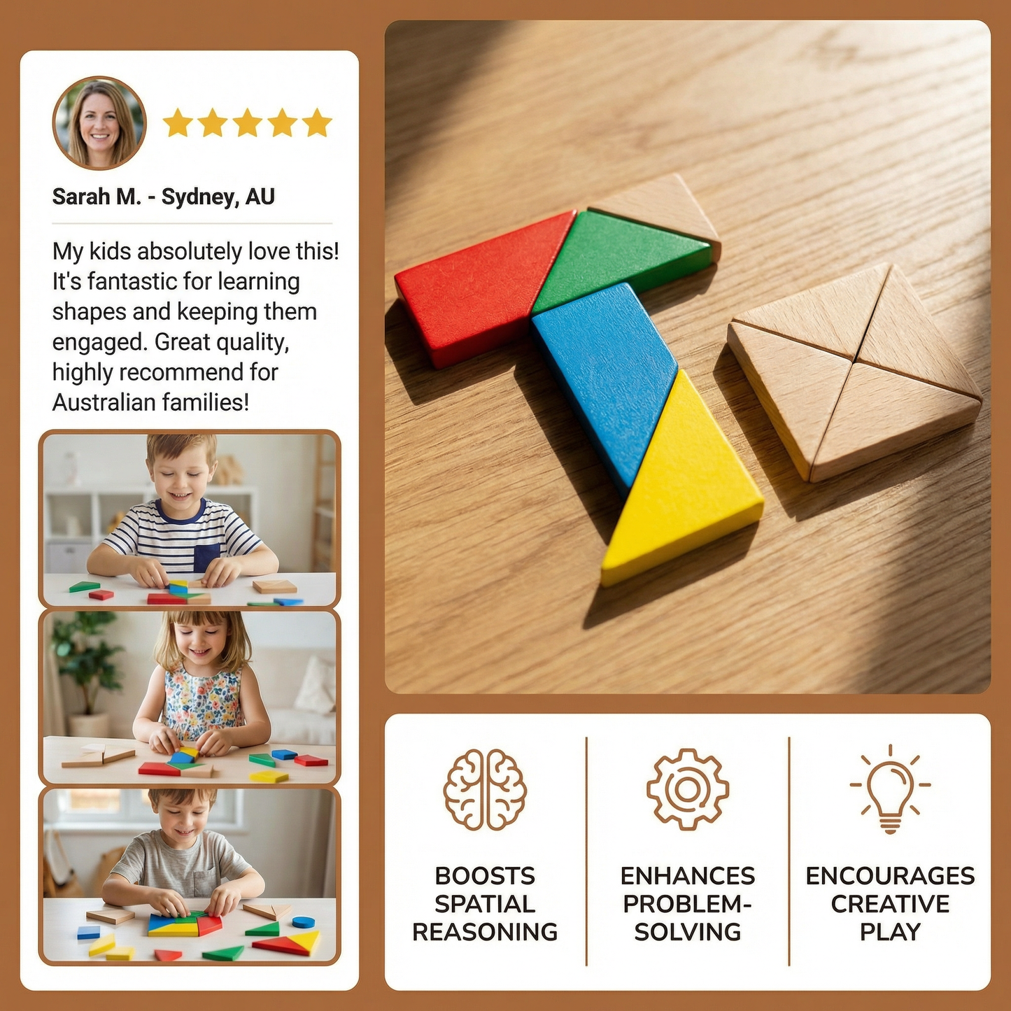 Wooden Tangram Puzzle – Montessori Geometry Learning Toy for Kids