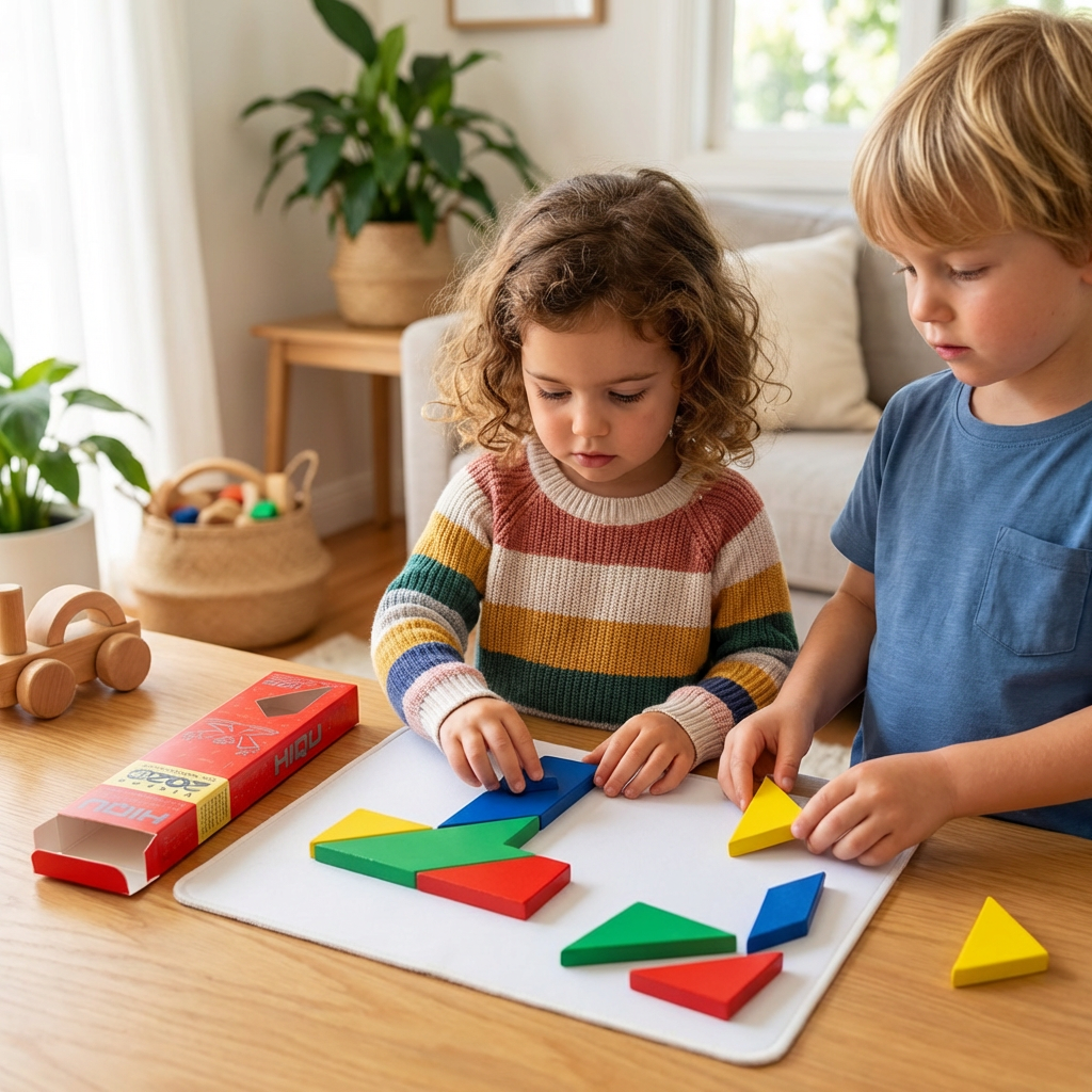 Wooden Tangram Puzzle – Montessori Geometry Learning Toy for Kids