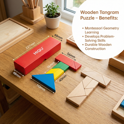 Wooden Tangram Puzzle – Montessori Geometry Learning Toy for Kids