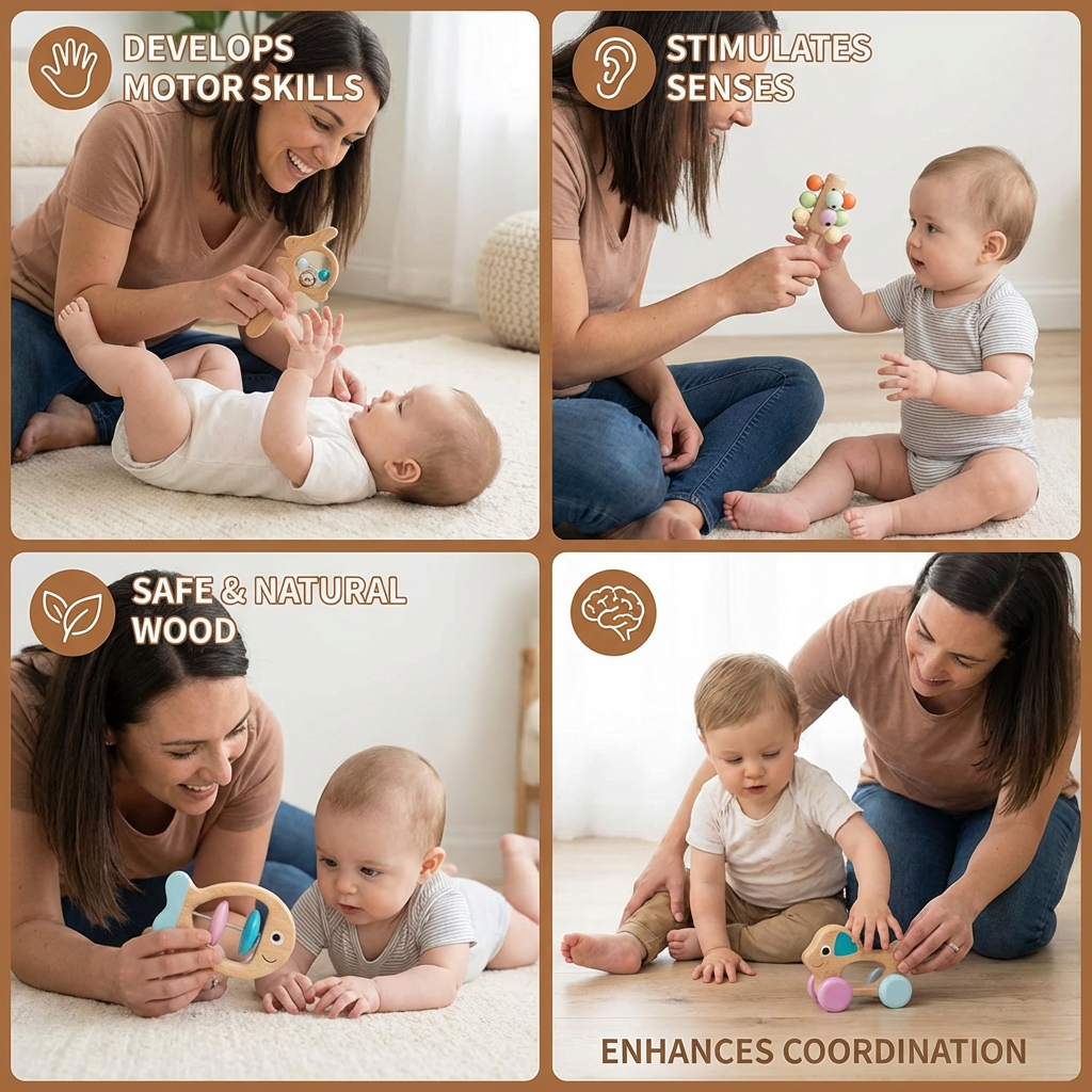 Wooden Baby Gift Set – Rattle & Musical Toy Set for Newborns