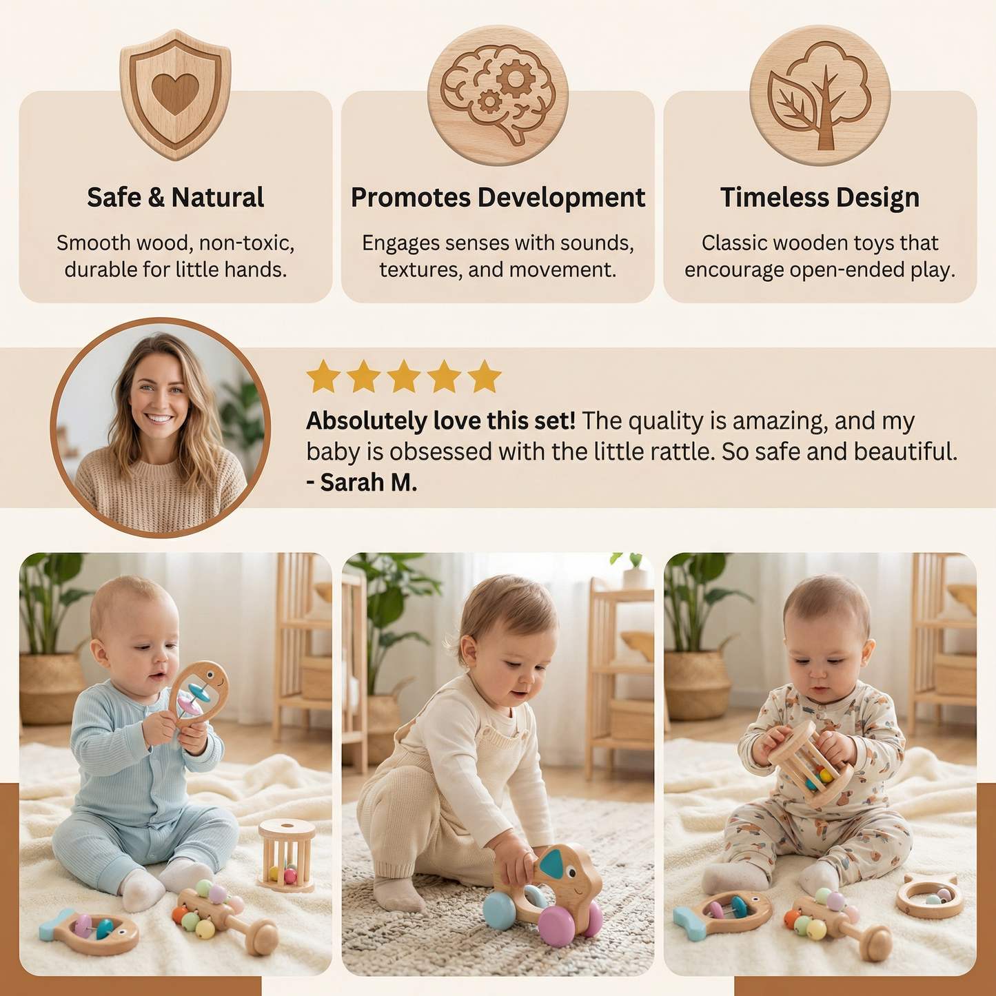 Wooden Baby Gift Set – Rattle & Musical Toy Set for Newborns