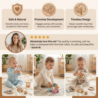 Wooden Baby Gift Set – Rattle & Musical Toy Set for Newborns