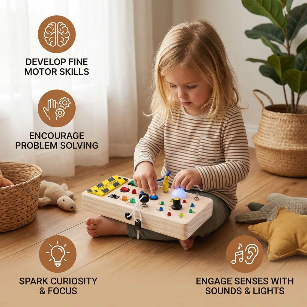 Wooden Sensory Switch Board with Lights for Kids