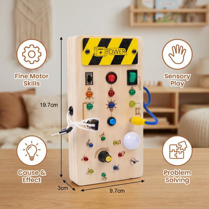 Montessori Wooden Sensory Board with Lights & Switches – Motor Skills Toy for Kids