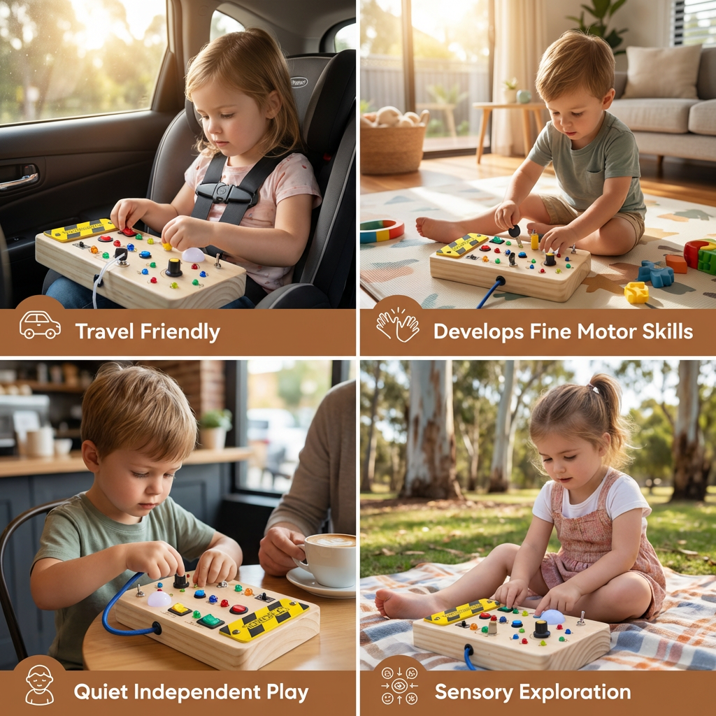 Wooden Sensory Switch Board with Lights for Kids