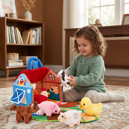 Farm Animal Plush Playset – Interactive Learning Toy with Portable Playhouse